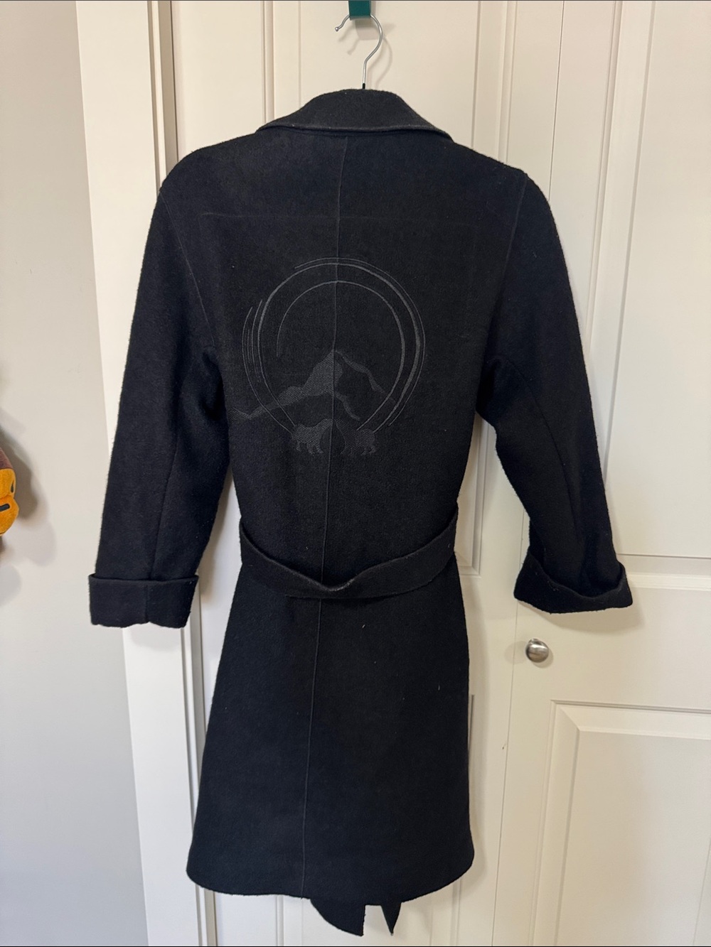 Black Belted Wool-Blend Wrap Coat